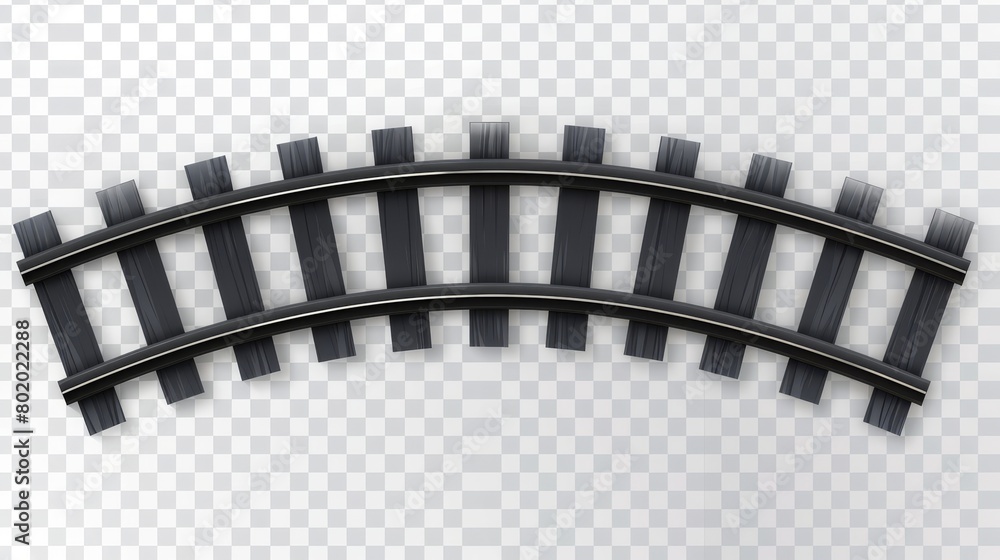 Railway track straight, curve, and round path, steel sleepers for metro, logistics transportation construction isolated on transparent background. 3D modern illustration.