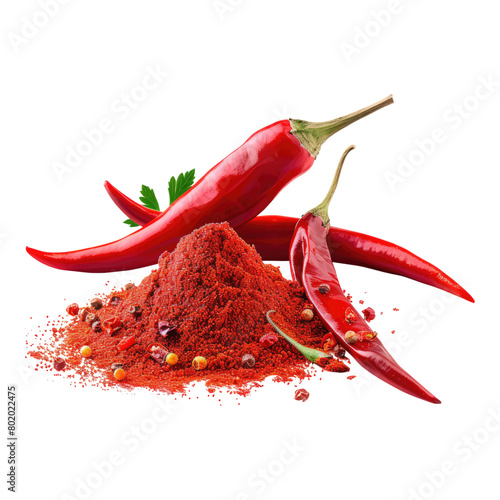 Photo of red chili powder isolated on transparent background