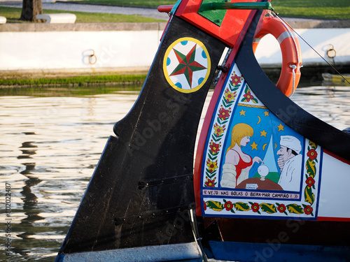 Aveiro Moliceiro boat gondola detail Traditional boats on the canal, Portugal. photo