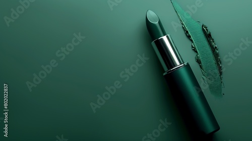 Green lipstick on dark green background photo