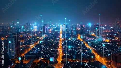 Futuristic smart city with advanced technology like IoT 5G and cybersecurity. Concept Futuristic Smart City  Advanced Technology  IoT 5G  Cybersecurity  Urban Innovation