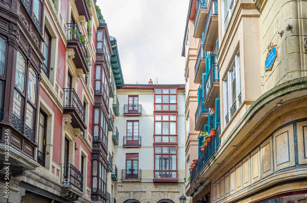 Colorful architecture in the old town of Bilbao, Spain