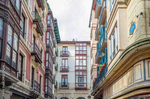 Colorful architecture in the old town of Bilbao, Spain
