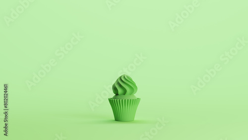 Green mint cupcake confectionery cake soft tones pale green background 3d illustration render digital rendering