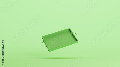 Wooden tray rope handles empty green mint soft tones background 3d illustration render digital rendering