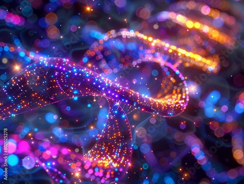 Glowing DNA strands spiraling through a digital microcosm 