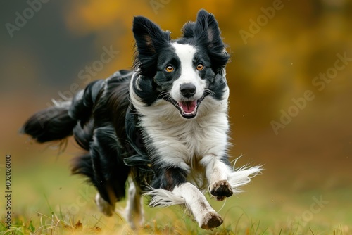 Border Collie Running Freely in a Green Meadow Generative AI