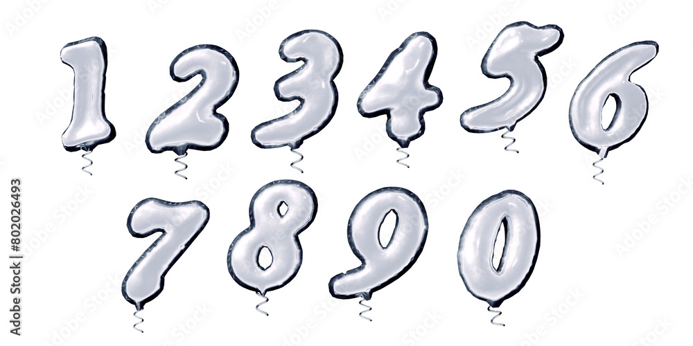 realistic isolated siliver balloons of numbers 1 2 3 4 5 6 7 8 9 0 on the transparent background realistic isolated siliver balloons of numbers 1 2 3 4 5 6 7 8 9 0 on the transparent background