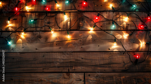 Beautiful Christmas lights on wooden background 