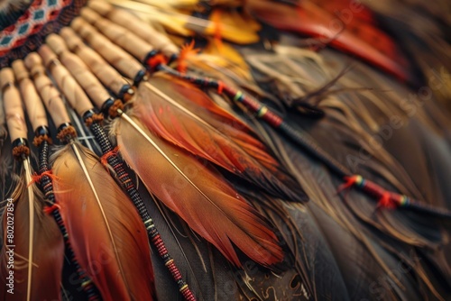 Native American Background. Ornate Indian Feathers in Cultural Texture photo