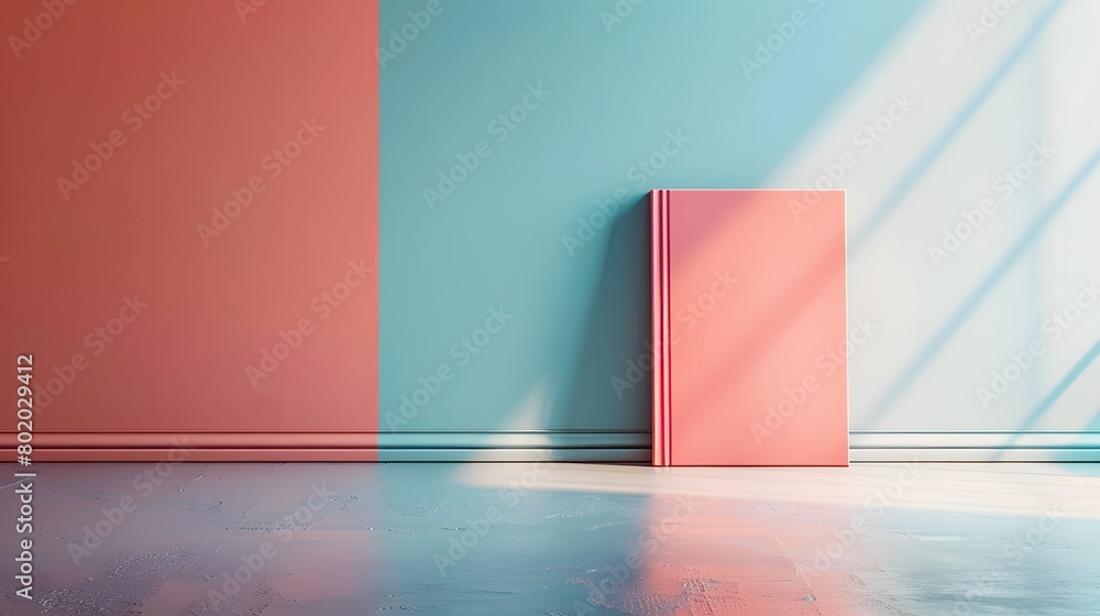 the essence of a fresh start with a cinematic photograph featuring a blank book cover against a soft, pastel banner background.