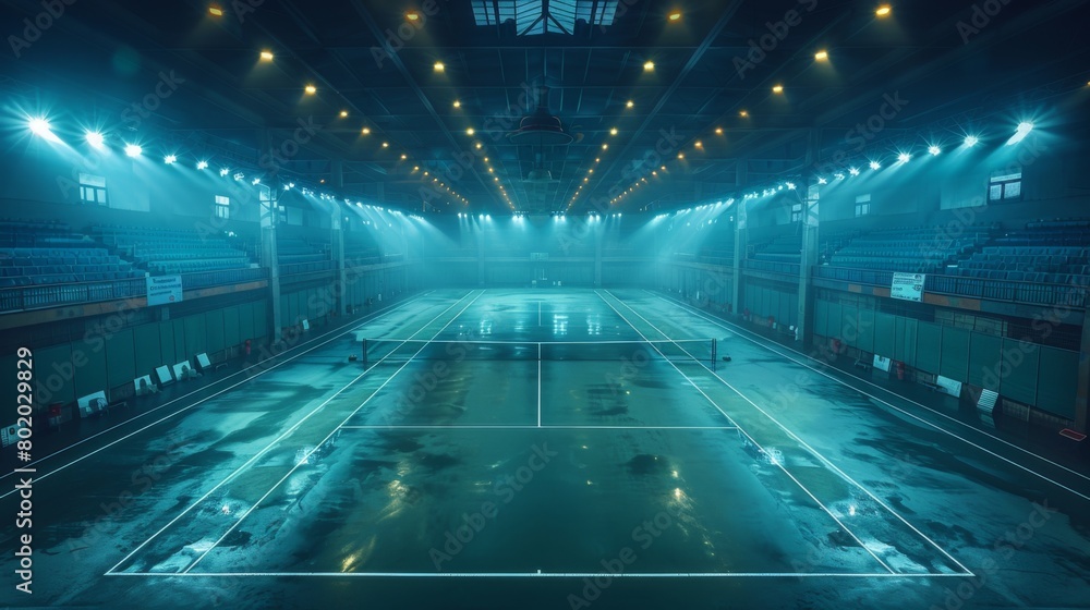 A Captivating Overhead View of a Badminton Arena, Showcasing the Grand Scale and Intense Action
