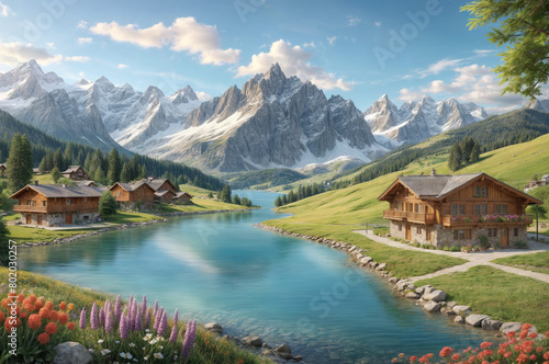 As the morning sun casts its golden rays over the Alps, a breathtaking vista unfolds before your eyes. Towering, snow-capped peaks rise majestically against the azure sky, their rugged slopes adorned 