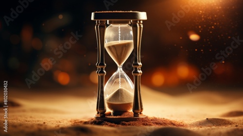 Elegant hourglass with flowing sand, space for copy