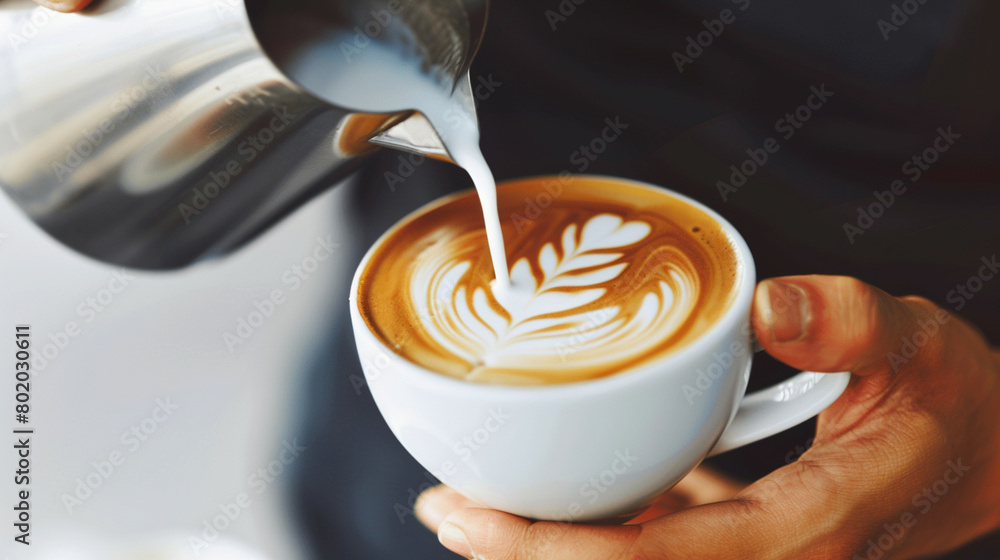 a cup of latte art is being poured into a cup a cup of latte art is being poured into a cup