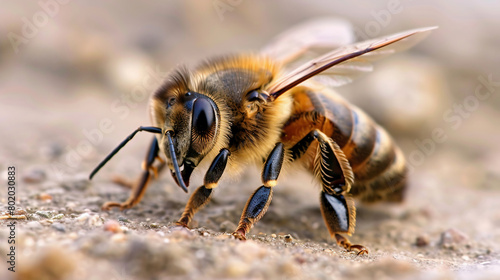detail of honeybee, european or western honey bee