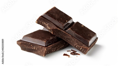 Assorted Dark Chocolate Pieces Close-Up isolated in white background