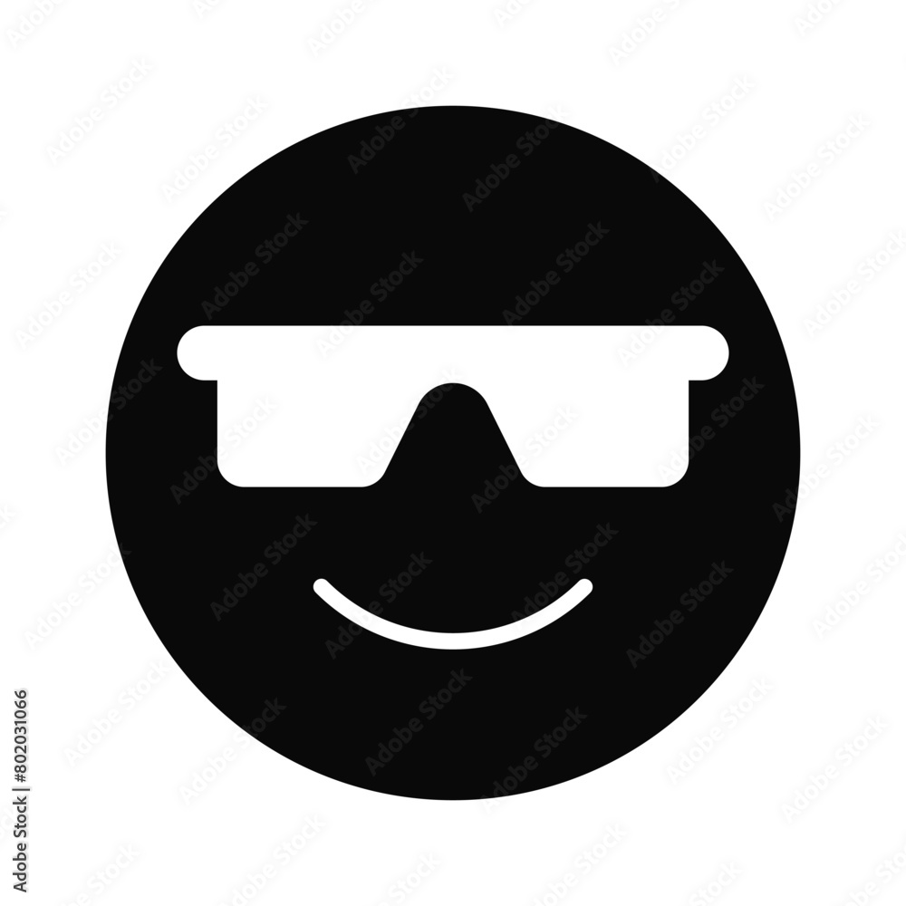 Glasses on emoji face showing concept icon of cool emoji, proud emoji Glasses on emoji face showing concept icon of cool emoji, proud emoji