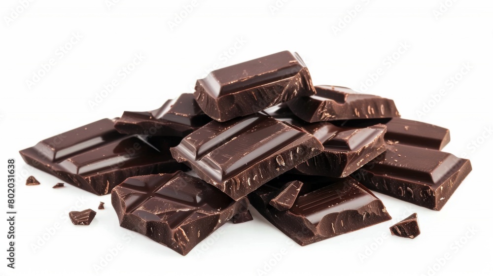 Assorted Dark Chocolate Pieces Close-Up isolated in white background Assorted Dark Chocolate Pieces Close-Up isolated in white background