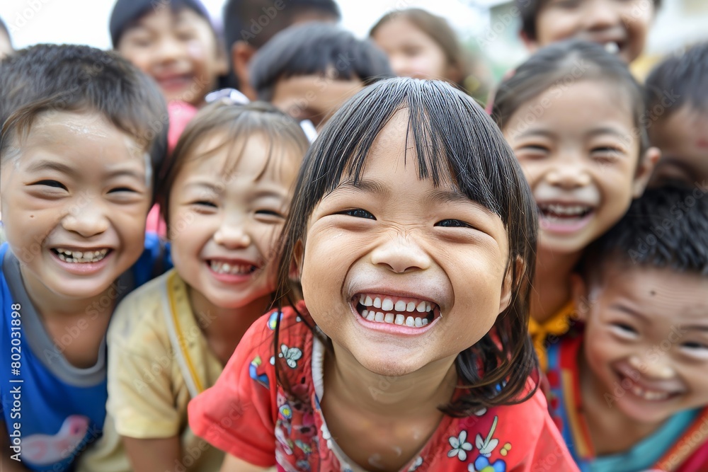 Group of happy asian children smiling and looking at camera in school Group of happy asian children smiling and looking at camera in school