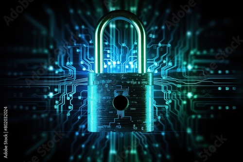 Permission. Privacy. Host. Padlock secure. Cyber security. Encryption. Locked PC. Hacker protection. Operating system. Password. Authority. Data leak prevention photo