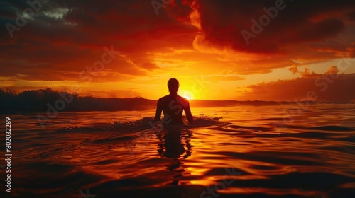 A captivating image of a surfer s silhouette against a vibrant sunset  highlighting the beauty and drama of the sport on International Surfing Day.
