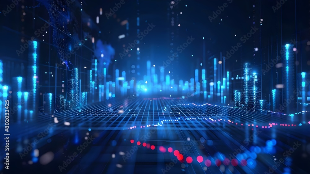 Blurry blue digital stock market charts on dark background futuristic financial interface . Concept Stock Market Trends, Digital Finances, Futuristic Interface, Financial Analysis Blurry blue digital stock market charts on dark background futuristic financial interface . Concept Stock Market Trends, Digital Finances, Futuristic Interface, Financial Analysis