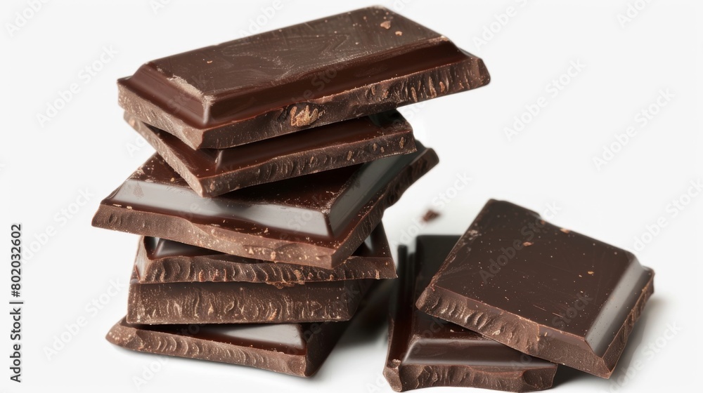 Assorted Dark Chocolate Pieces Close-Up isolated in white background Assorted Dark Chocolate Pieces Close-Up isolated in white background