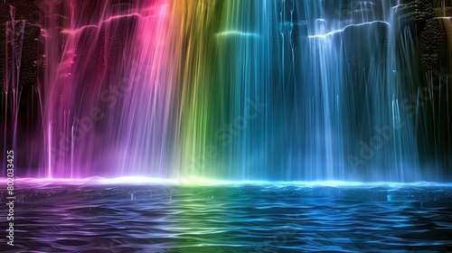 Rainbow cascade with a color waterfall and spectrum flow, capturing a stunning natural phenomenon as vibrant waterfalls