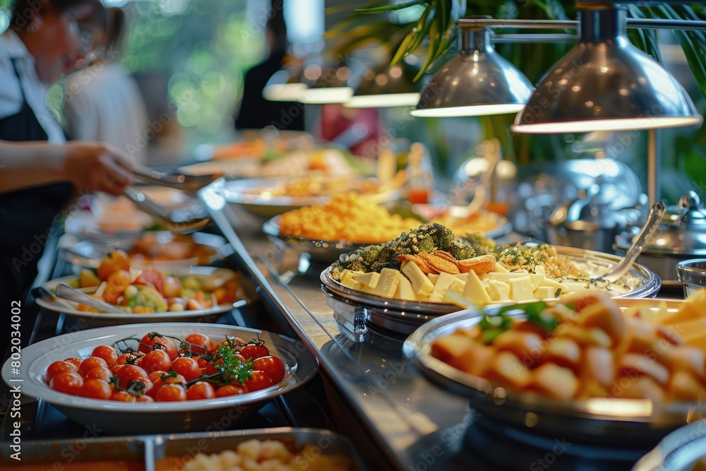 Obraz premium Abundant buffet line filled with various delicious foods