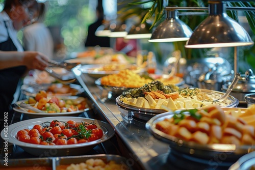 Abundant buffet line filled with various delicious foods