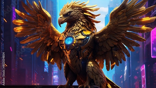 golden eagle on the background of skyscrapers photo