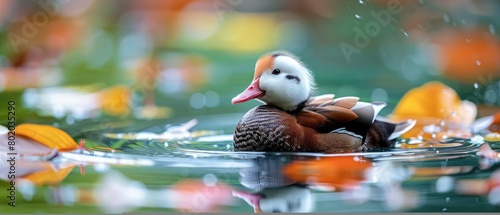 Swimming cute Duck. Colorful nature background. Bird White headed Duck. Oxyura leucocephala. photo