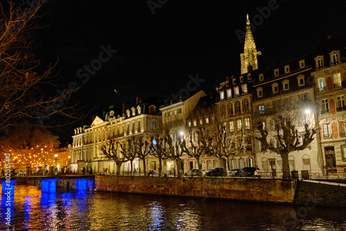 Alsace, December: view of Old city center of Strasbourg town with colorful houses.