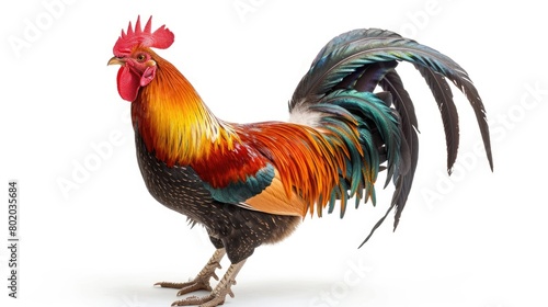 Colorful rooster standing on white floor © Boomanoid
