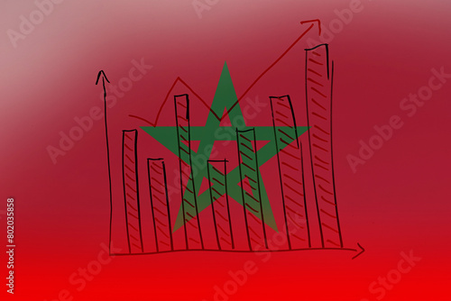 Morocco bar chart graph with ups and downs, upward rising arrow on data, news banner idea