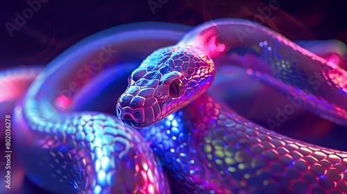 Holographic snake close-up in neon style photo