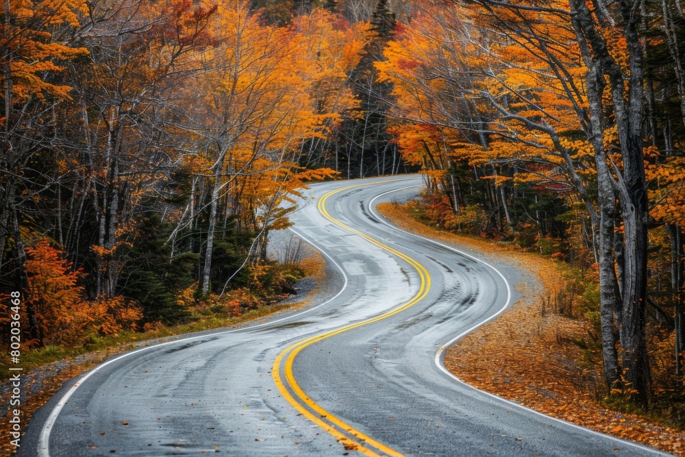 Winding Road Through Vibrant Autumn Forest Winding Road Through Vibrant Autumn Forest
