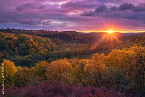 Sunset Illuminating Autumn Hills in Vibrant Colors