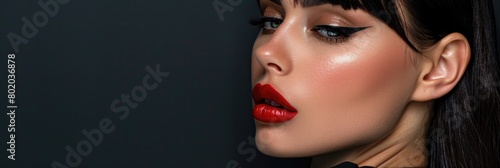 Close-up portrait of woman wearing red lipstick