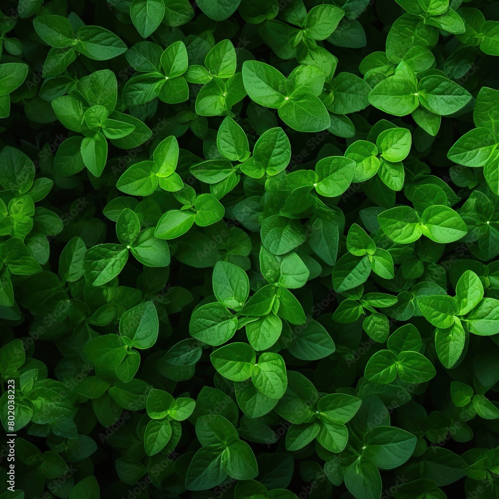 Fototapeta premium Vibrant Green Leaves Against a Black Background