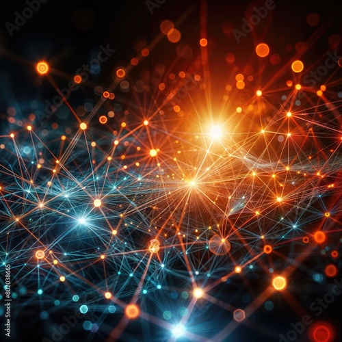 Futuristic Network Glowing Orange and Blue Lines on Dark Background