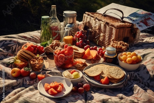 Outdoor picnic with holiday-themed snacks.