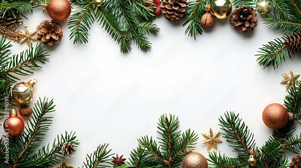 Merry Christmas banner with blank space for text, white background, giftboxes, fir tree branches and red ornaments. Winter holidays background.
Merry Christmas banner with blank space for text, white background, giftboxes, fir tree branches and red ornaments. Winter holidays background.