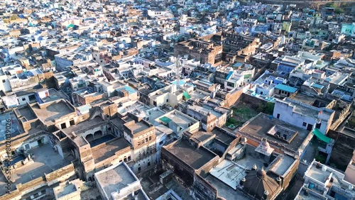 Jodhpur, blue city from drone, Mehrangarh fort, India from the air