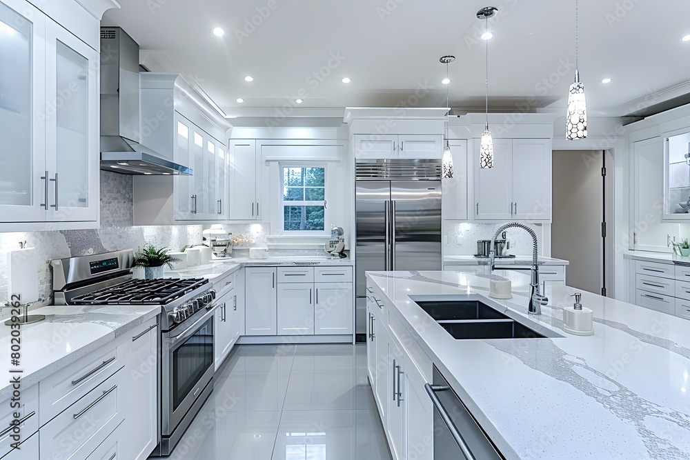 Illustration of a modern kitchen in bright tones. Looks comfortable. For homeowners to use as an example for interior designers to design. Or let architects use it as inspiration for kitchen design. Illustration of a modern kitchen in bright tones. Looks comfortable. For homeowners to use as an example for interior designers to design. Or let architects use it as inspiration for kitchen design.