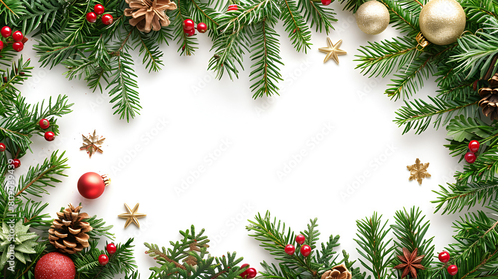 Merry Christmas banner with blank space for text, white background, giftboxes, fir tree branches and red ornaments. Winter holidays background.
Merry Christmas banner with blank space for text, white background, giftboxes, fir tree branches and red ornaments. Winter holidays background.