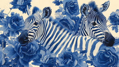 Two zebras are lying down in a field of flowers