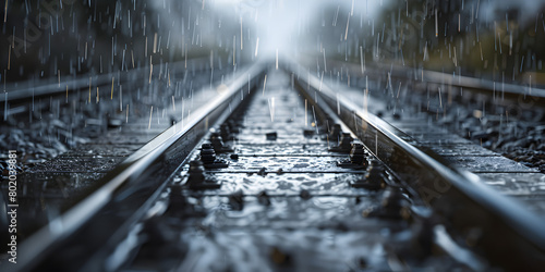 A railway track with a forest in the background photo