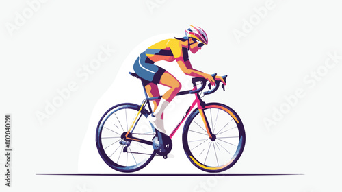 Female cyclist riding bicycle on white background Vector